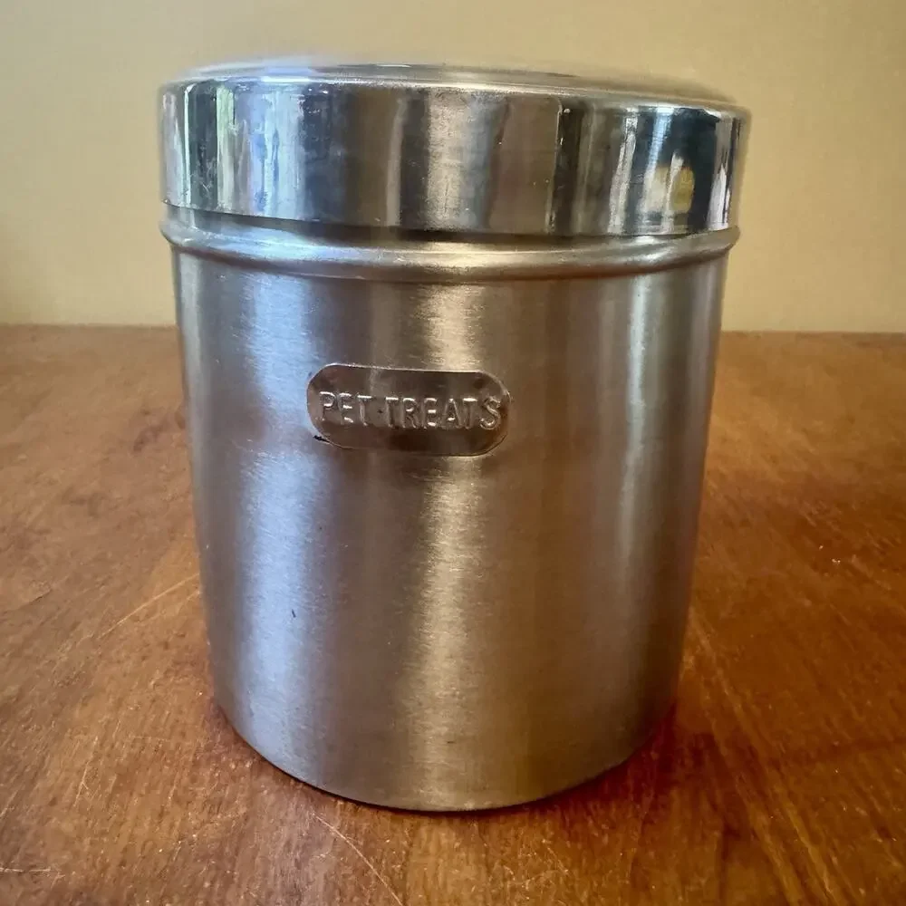 Large Stainless Steel Pet Treats Canister Container With Lid 8” x 7” Made India